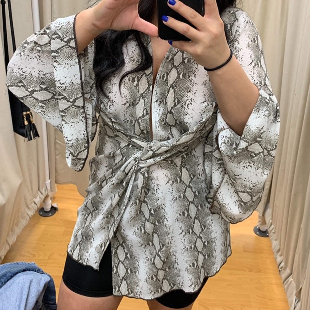 Snake print mini slit dress.